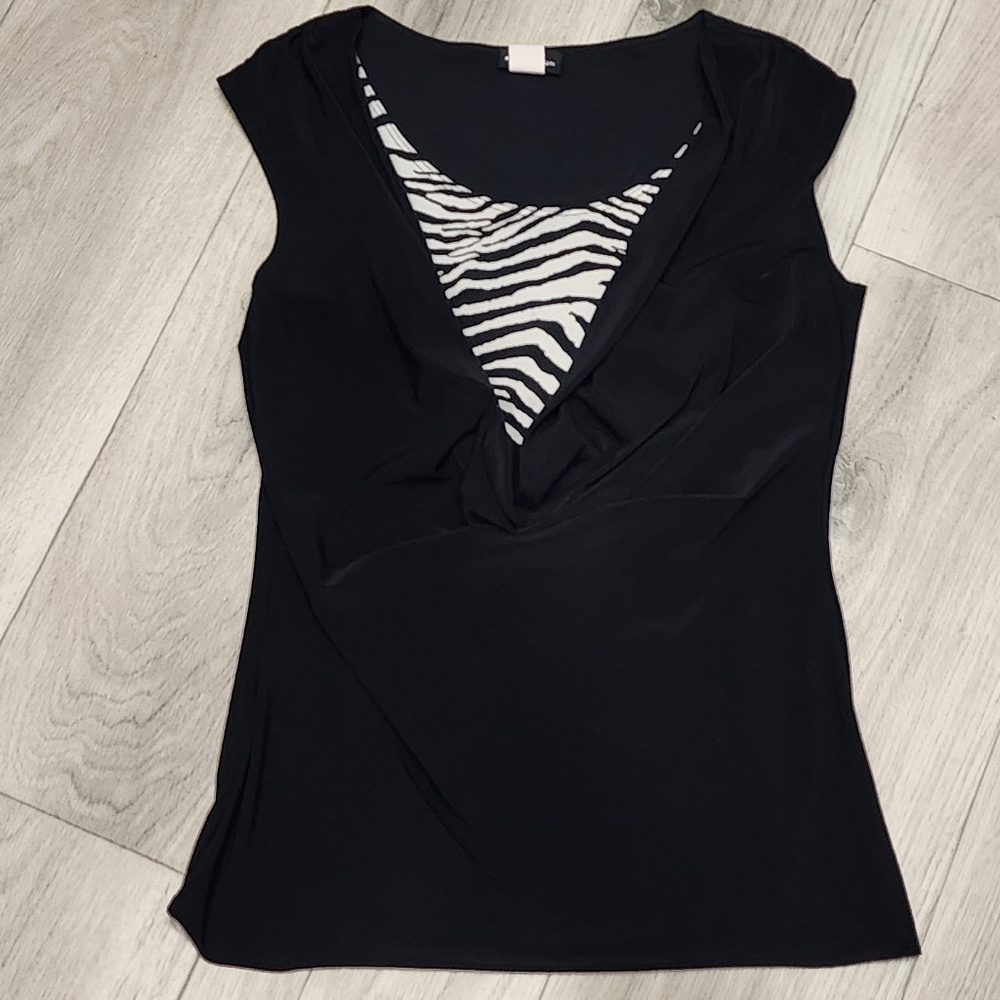 Elegant Women's Top with Zebra Print Underlay COWL NECK TUNIC